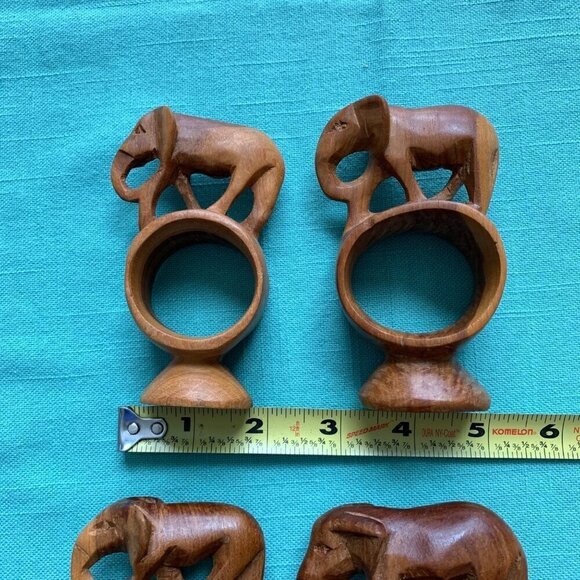 Vintage Handcarved Wooden Elephant Napkin Rings Set of 4 - Picture 5 of 6